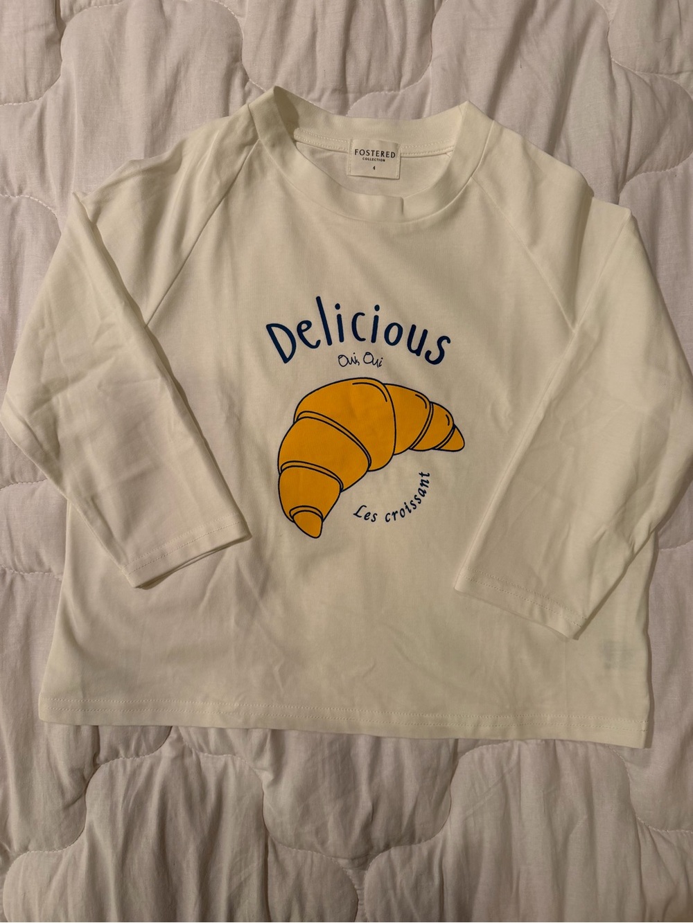 Fostered Cream Long-Sleeve Tee with Croissant Graphic